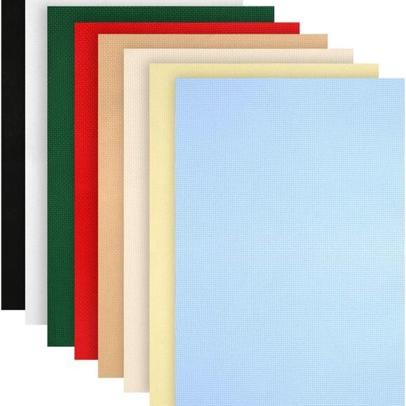 8 Pieces 14 Count Aida Cross Stitch Fabric, Cotton, 12x18-Inch, 8 Colors - Picture 1 of 7